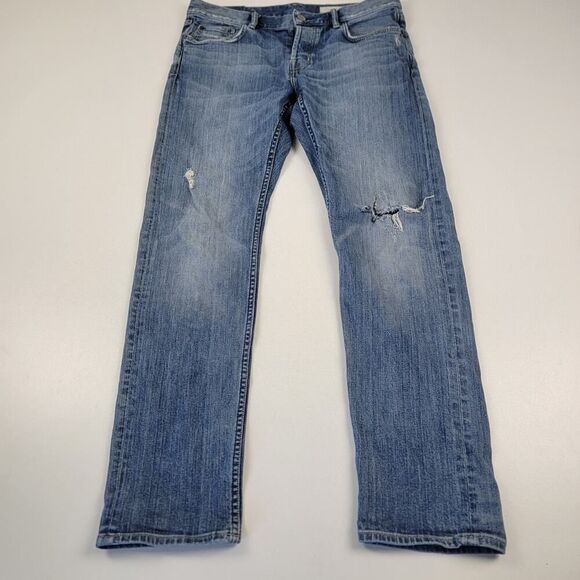 All Saints Jeans Mens Blue W32 L31 Reed Straight Leg Distressed Denim Pants - Picture 1 of 12
